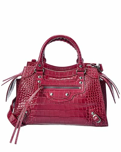 Balenciaga Small Croc-Embossed Leather Shoulder Bag Women 1 Balenciaga Small Croc-Embossed Leather Shoulder Bag Women