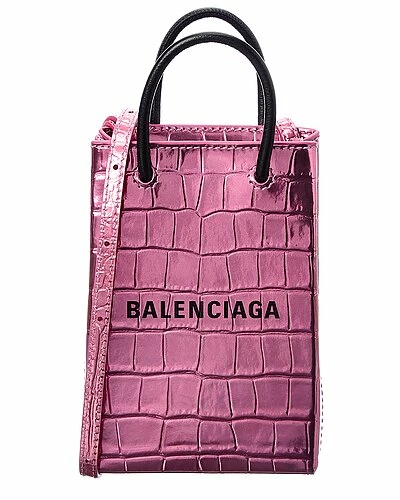 Balenciaga Croc-Embossed Leather Phone Holder Women 1 Balenciaga Croc-Embossed Leather Phone Holder Women