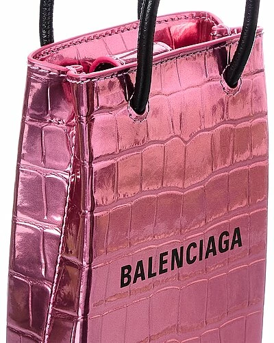 Balenciaga Croc-Embossed Leather Phone Holder Women 3 Balenciaga Croc-Embossed Leather Phone Holder Women - Image 3